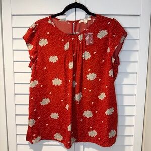 Fun2Fun New Women's Red Floral Short Sleeve Blouse Top Size XL Casual‎ Everyday